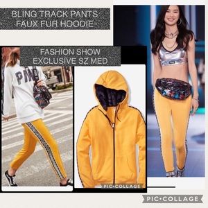 Vs Pink bling track pants faux fur full zip hoodie fashion show exclusive 2018